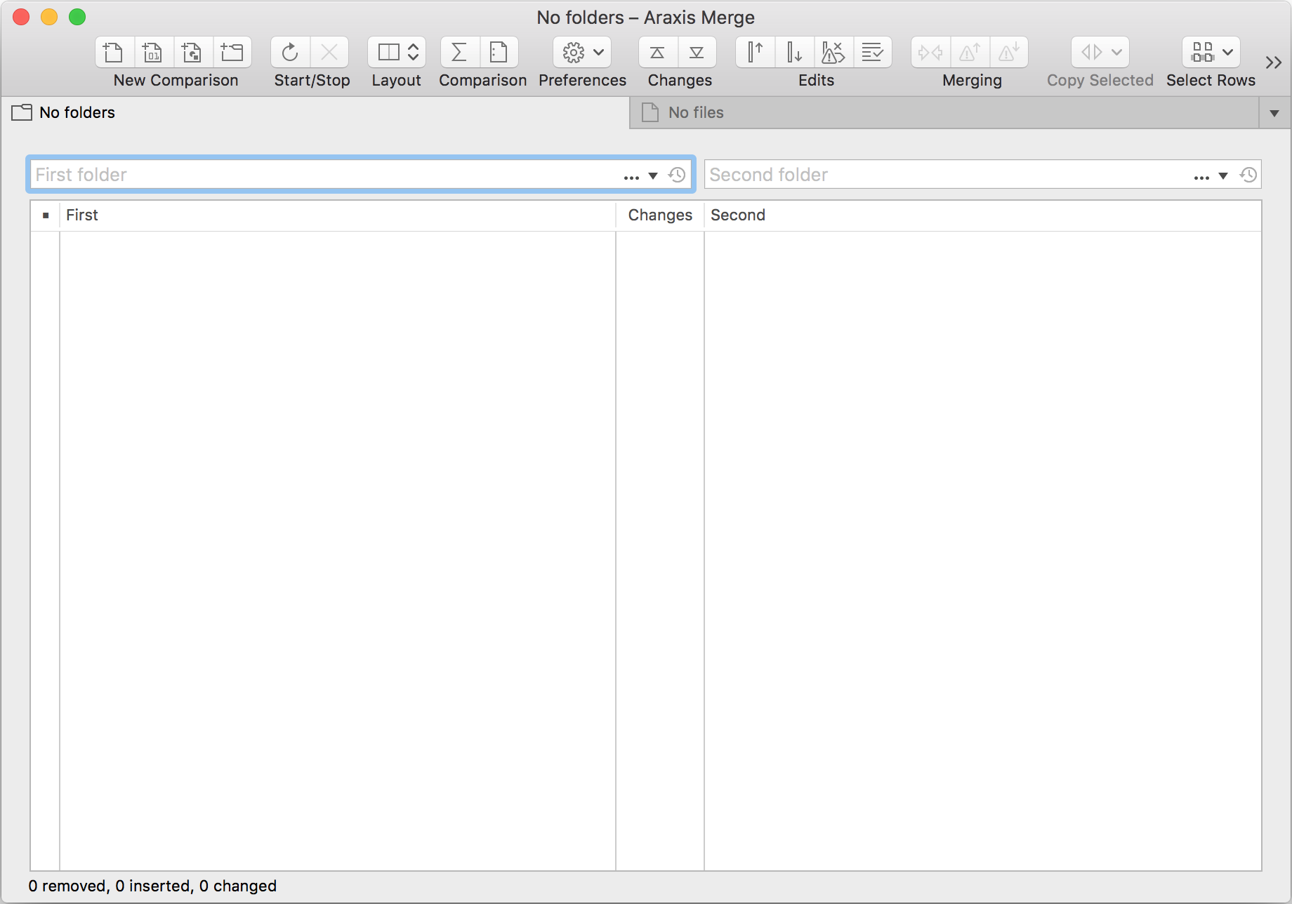 Folder comparison window without file comparison
